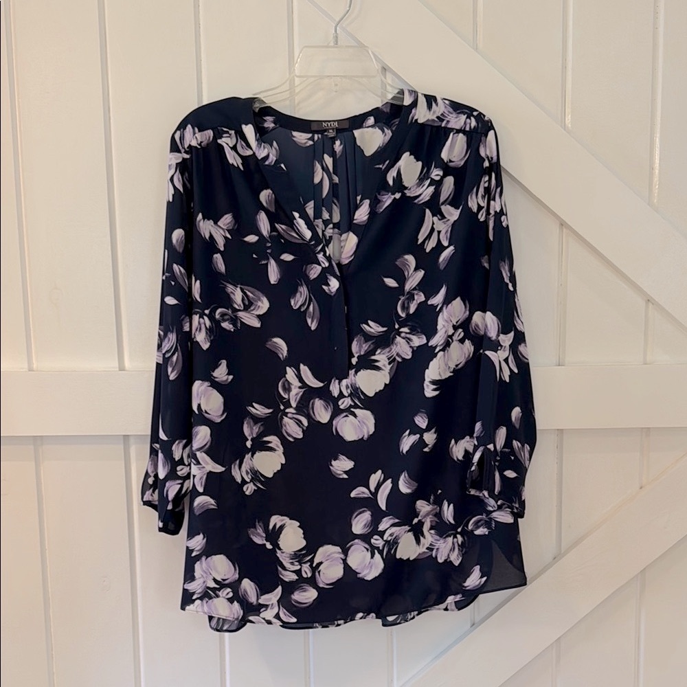 NYDJ Navy and Lavender Floral Blouse